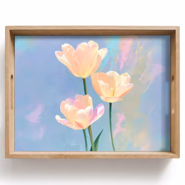 Vassoio - Tulipani - Accenti rosa - Blu — 1