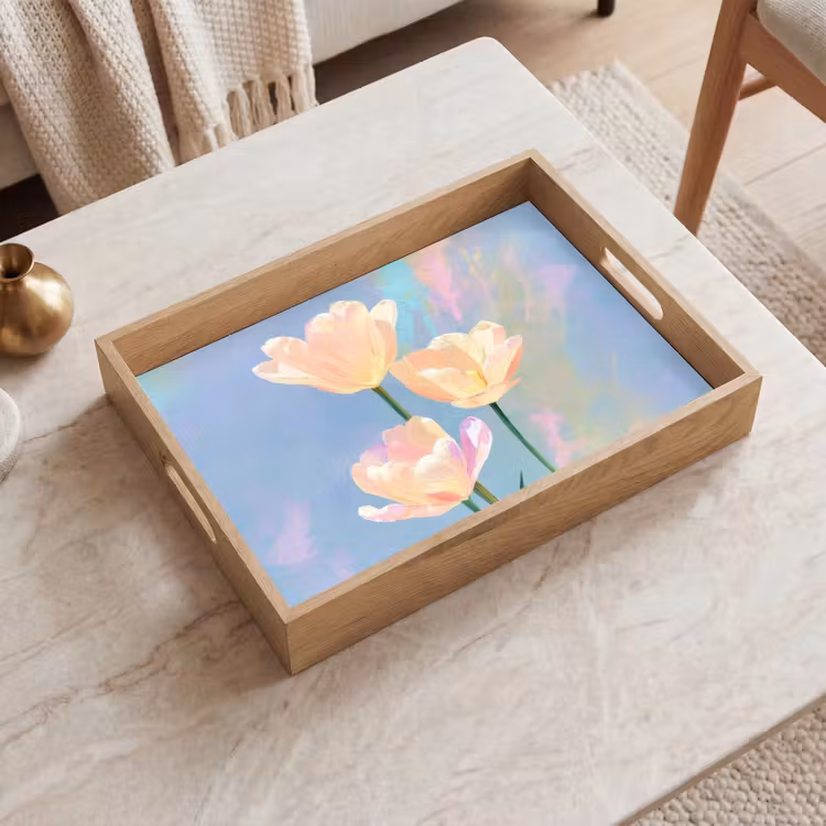 Vassoio - Tulipani - Accenti rosa - Blu — 2