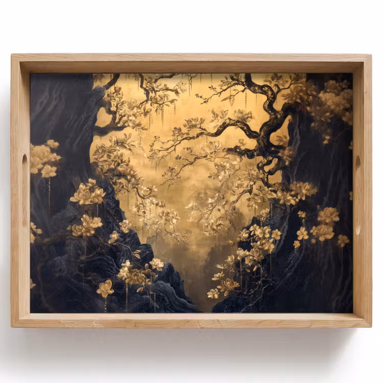Vassoio - Fiori - Rami - Oro - Decorativo — 1