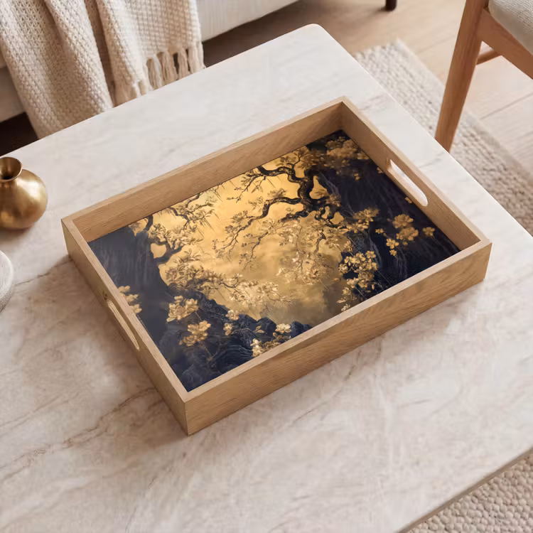 Vassoio - Fiori - Rami - Oro - Decorativo — 2