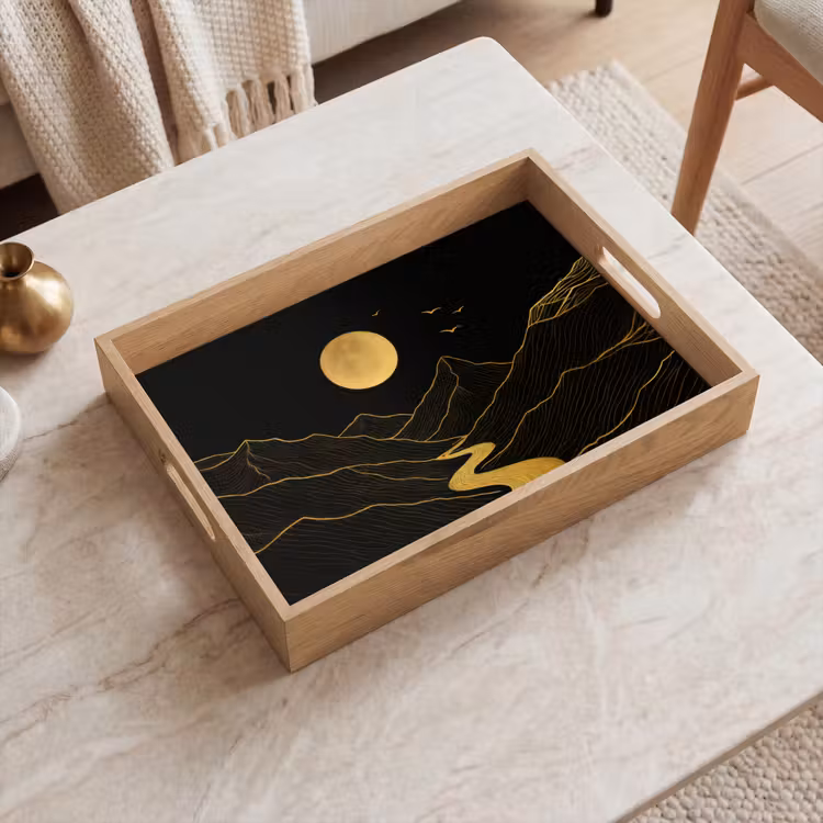 Vassoio - Fiume - Oro - Luna - Uccelli — 2