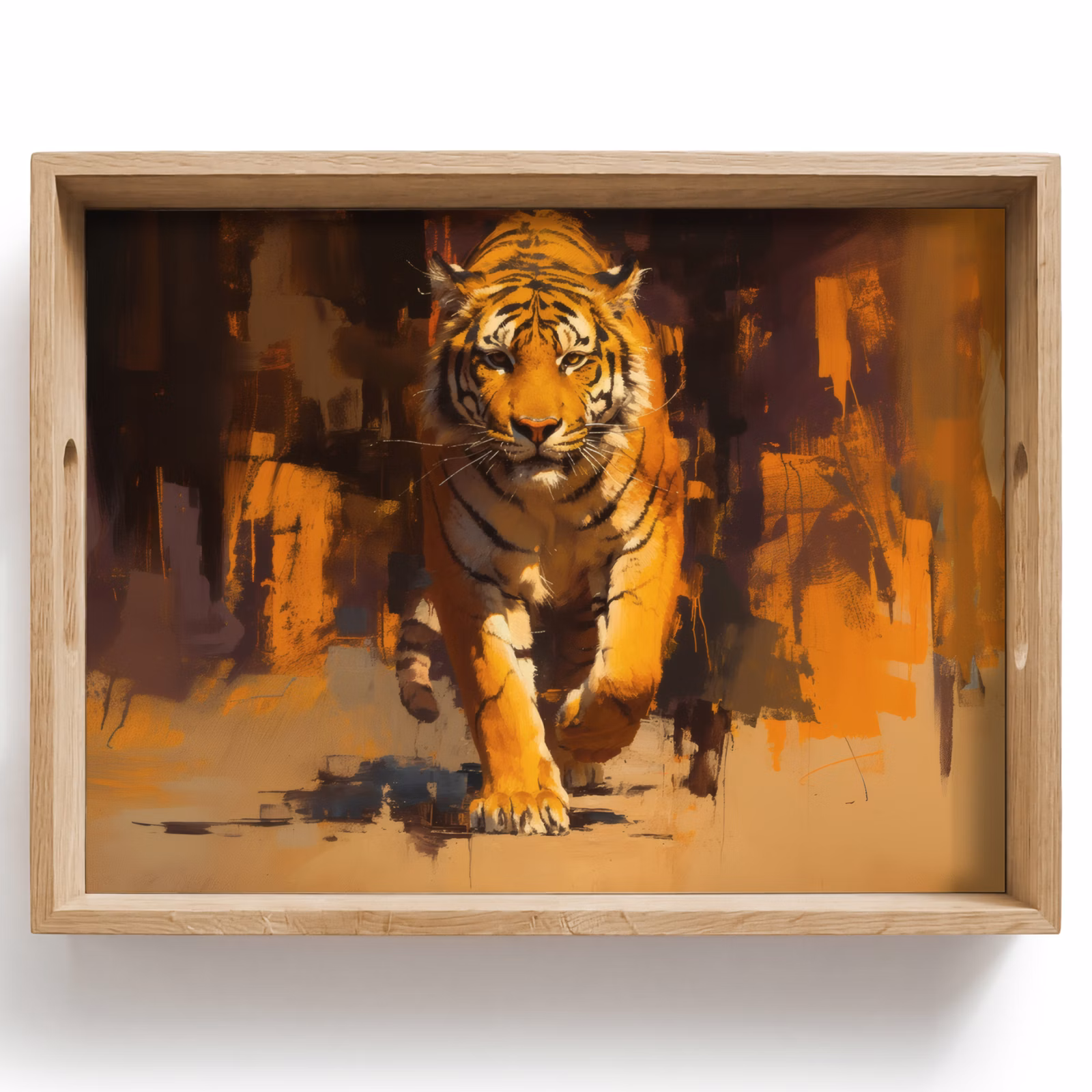Vassoio - Tigre - Dipinto - Arancione - Colpi di spazzola — 1