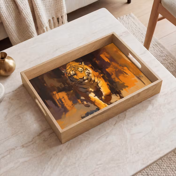 Vassoio - Tigre - Dipinto - Arancione - Colpi di spazzola — 2