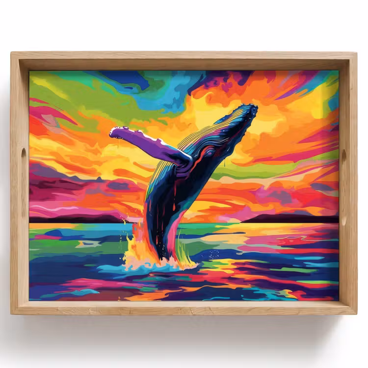 Vassoio - Tramonto - Balena - Dipinto - Colorato — 1