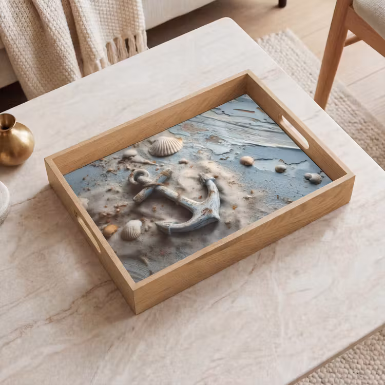Vassoio - Ancora - Legno - Conchiglie - Sabbia — 2