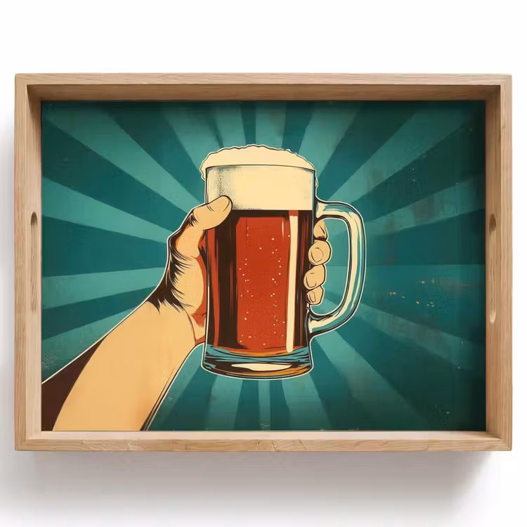 Vassoio - Bicchiere da birra - Schiuma - Retrò - Verde — 1