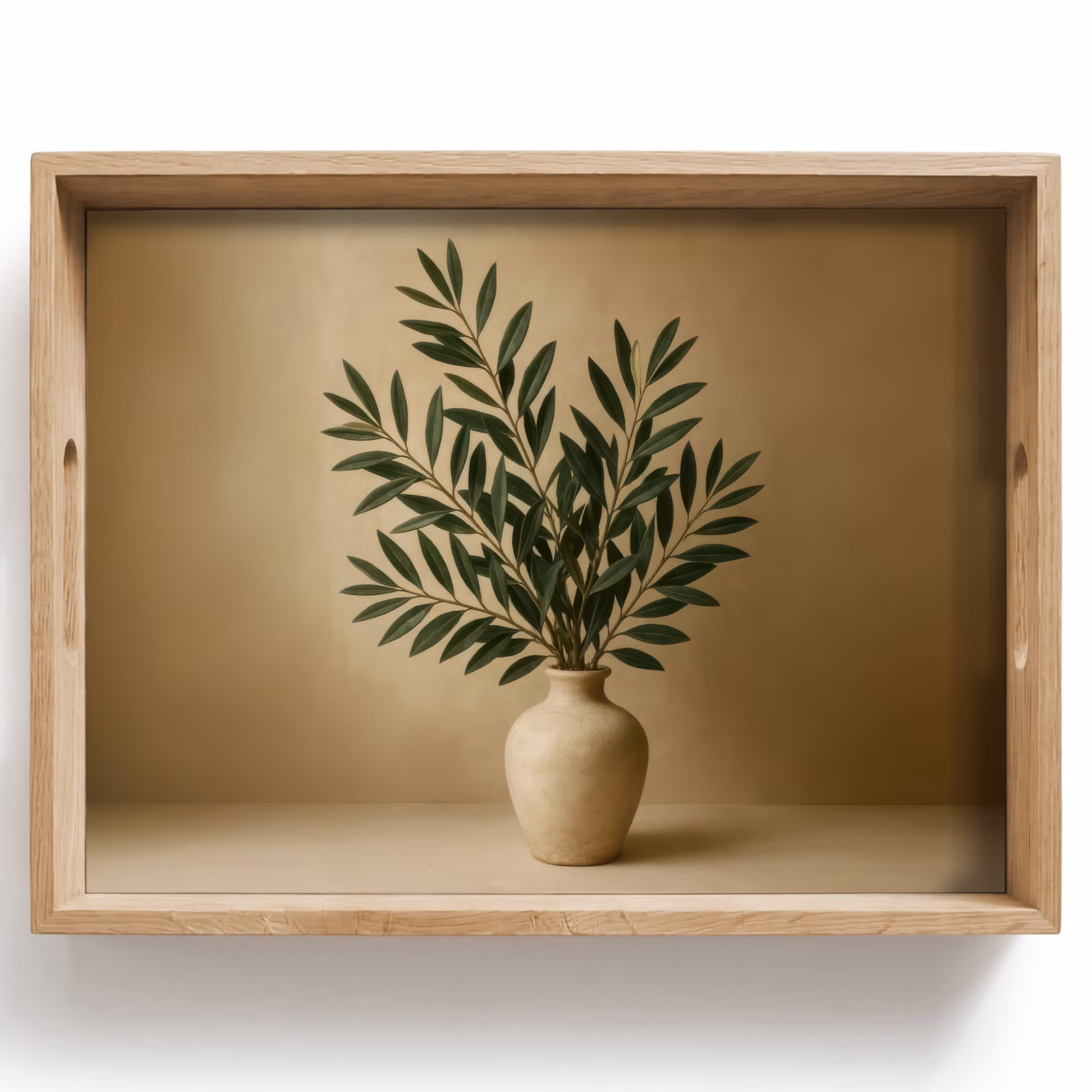 Vassoio - Vaso - Rami d'ulivo - Foglie - Beige — 1