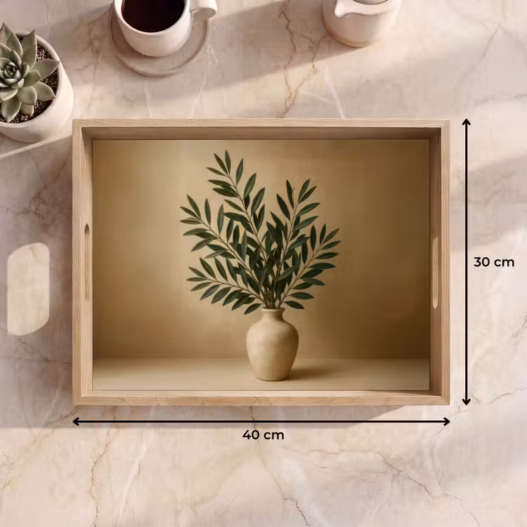 Vassoio - Vaso - Rami d'ulivo - Foglie - Beige — 7