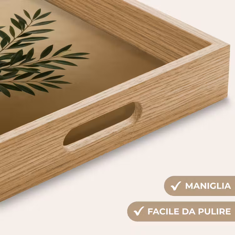 Vassoio - Vaso - Rami d'ulivo - Foglie - Beige — 8