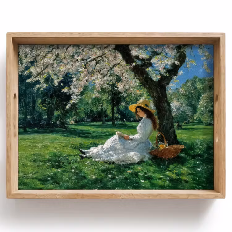 Vassoio - Donna - Albero - Libro - Cestino — 1