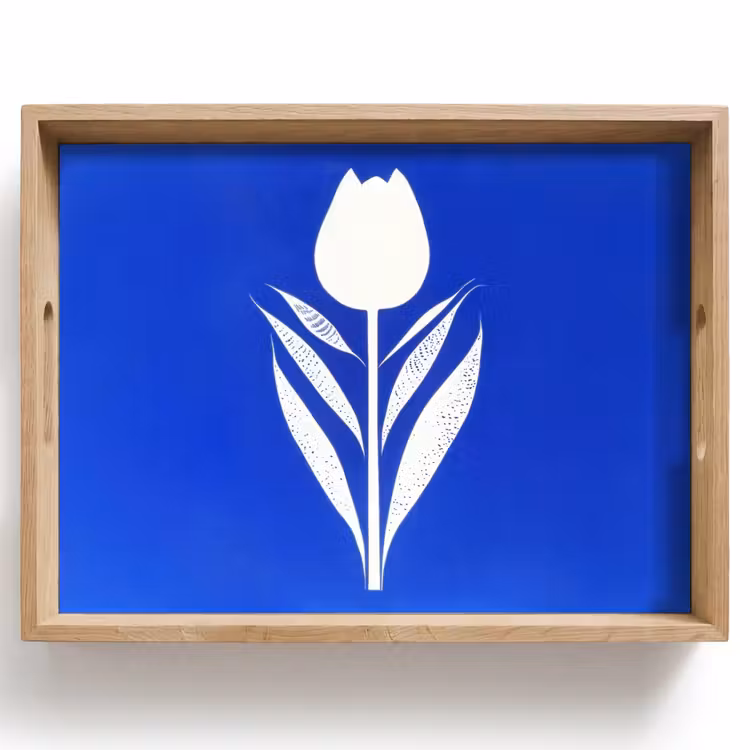 Vassoio - Tulipano - Minimalista - Foglie - Bianco — 1