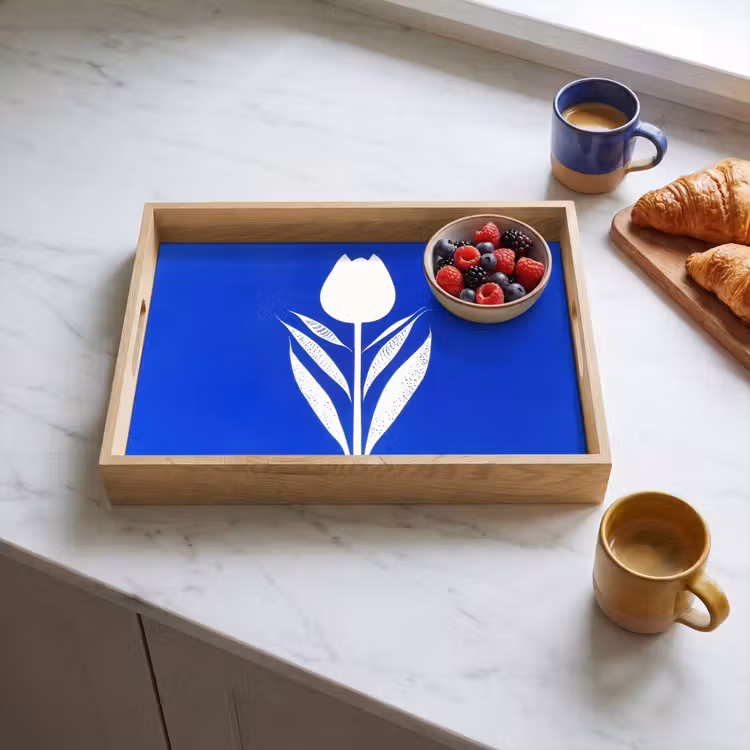 Vassoio - Tulipano - Minimalista - Foglie - Bianco — 3