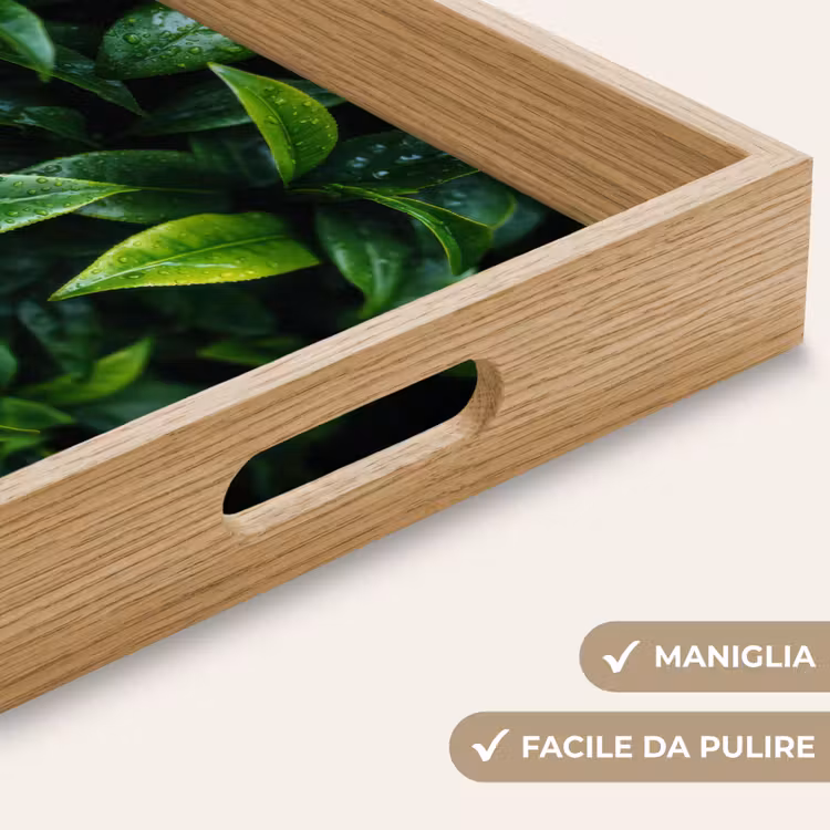 Vassoio - Foglie - Gocce di pioggia - Luce - Verde — 8