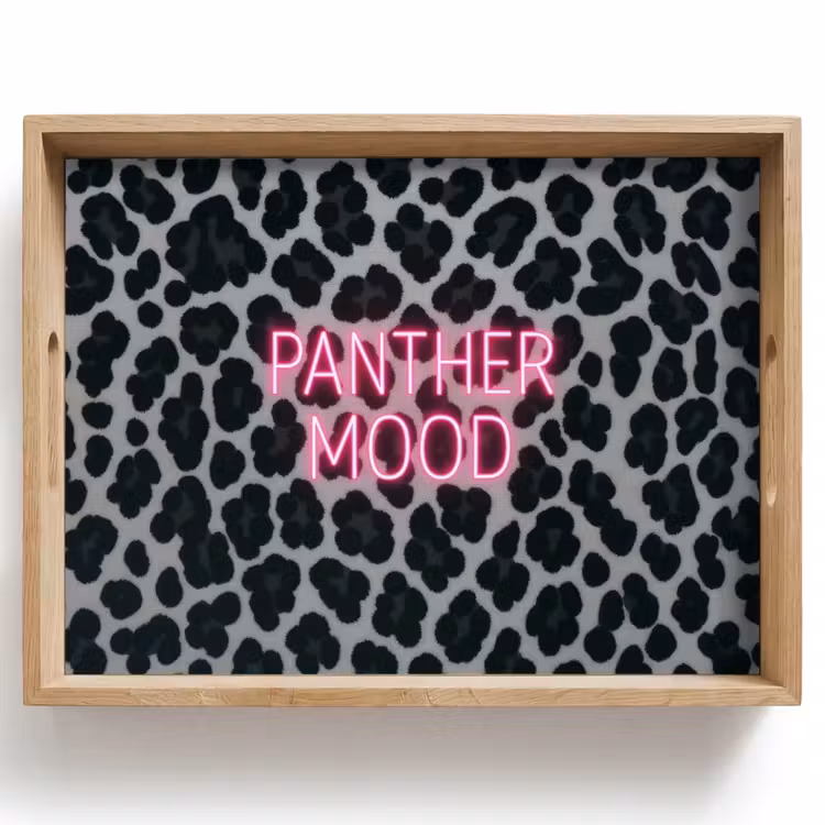Vassoio - Stampa pantera - Nero - Lettere neon - Rosa — 1