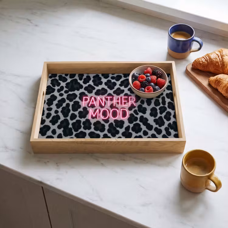 Vassoio - Stampa pantera - Nero - Lettere neon - Rosa — 3