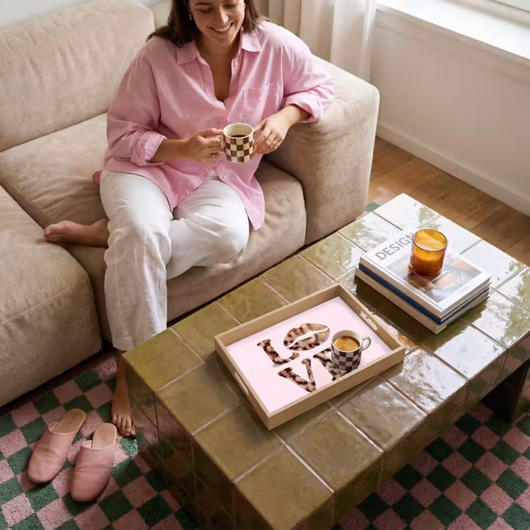 Vassoio - Testo - Amore - Cappotto pantera - Rosa chiaro — 4