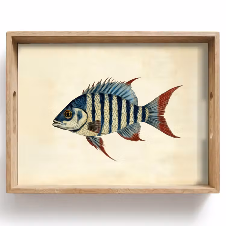 Vassoio - A strisce - Blu scuro - Pinna posteriore - Pesce — 1