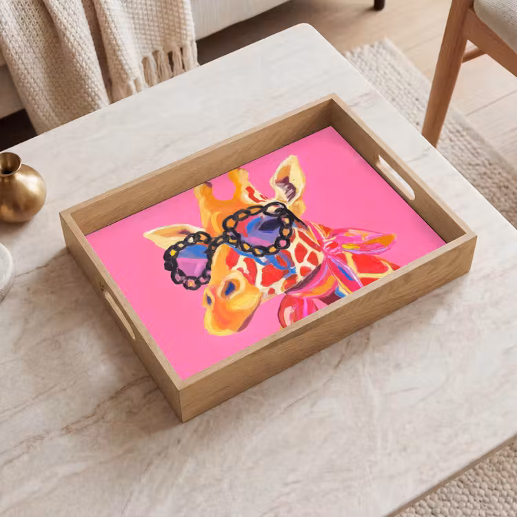 Vassoio - Giraffa - Rosa - Occhiali - Sciarpa — 2