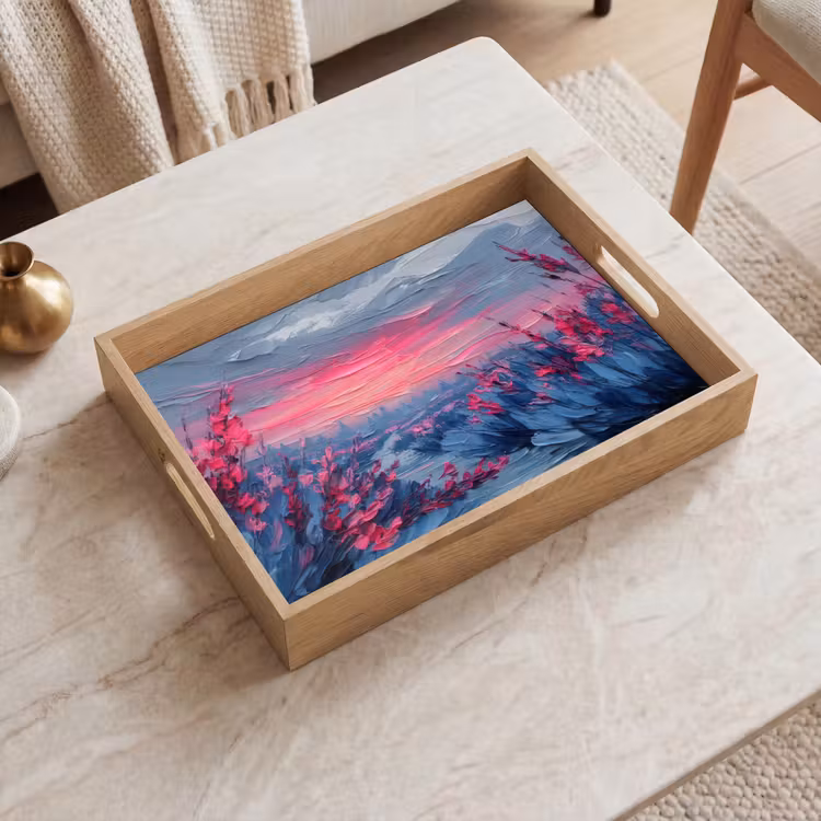 Vassoio - Pittura - Tramonto - Fiori - Fiume — 2