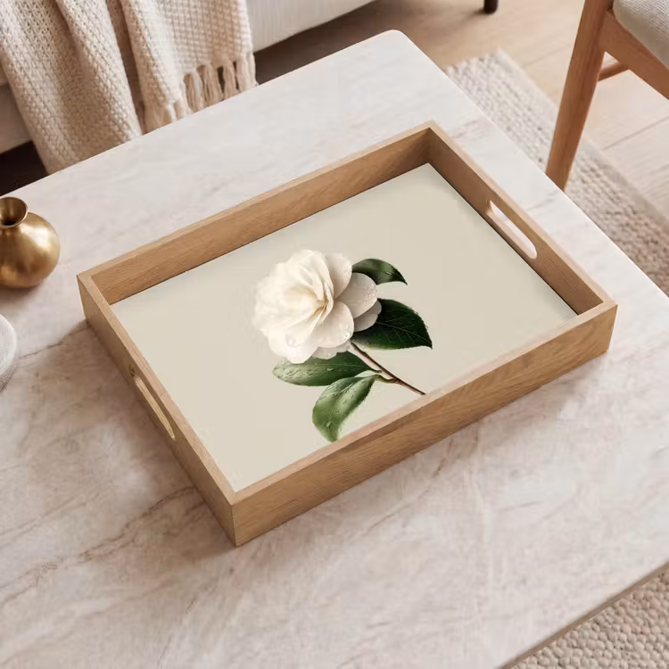 Vassoio - Fiore di camelia - Bianco - Verde — 2