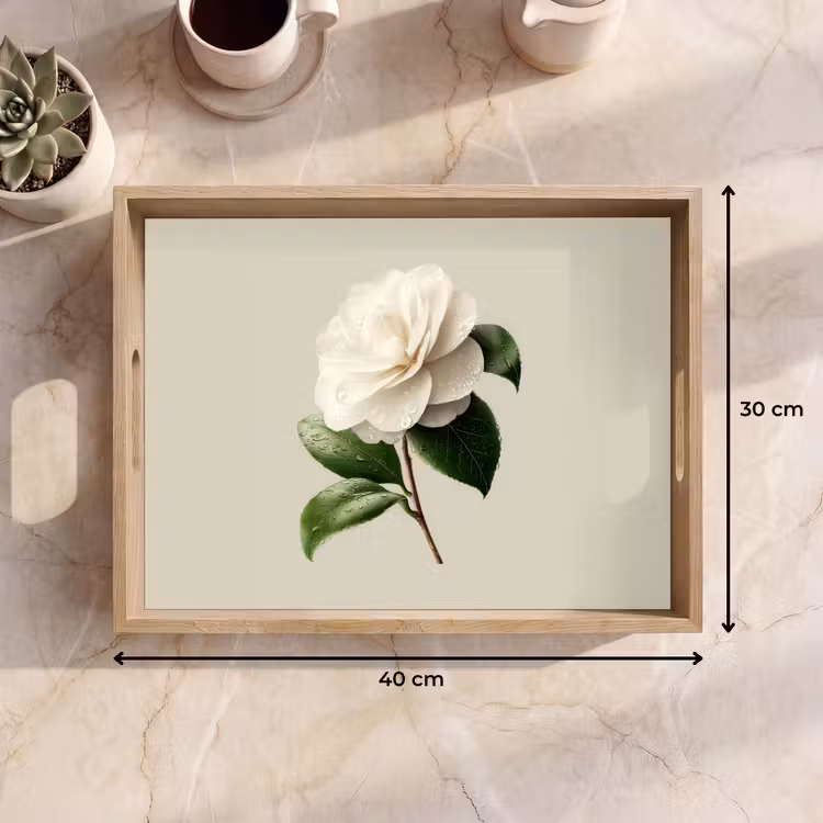 Vassoio - Fiore di camelia - Bianco - Verde — 7
