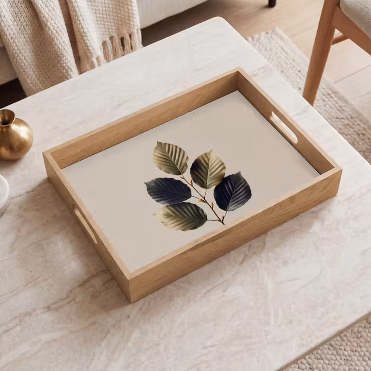 Vassoio - Foglie di faggio - Marrone - Verde - neutro — 2