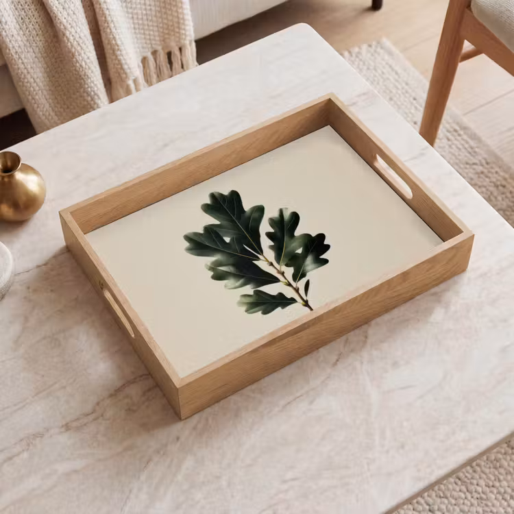 Vassoio - Foglie di quercia - Beige - Verde - Bordi ondulati — 2
