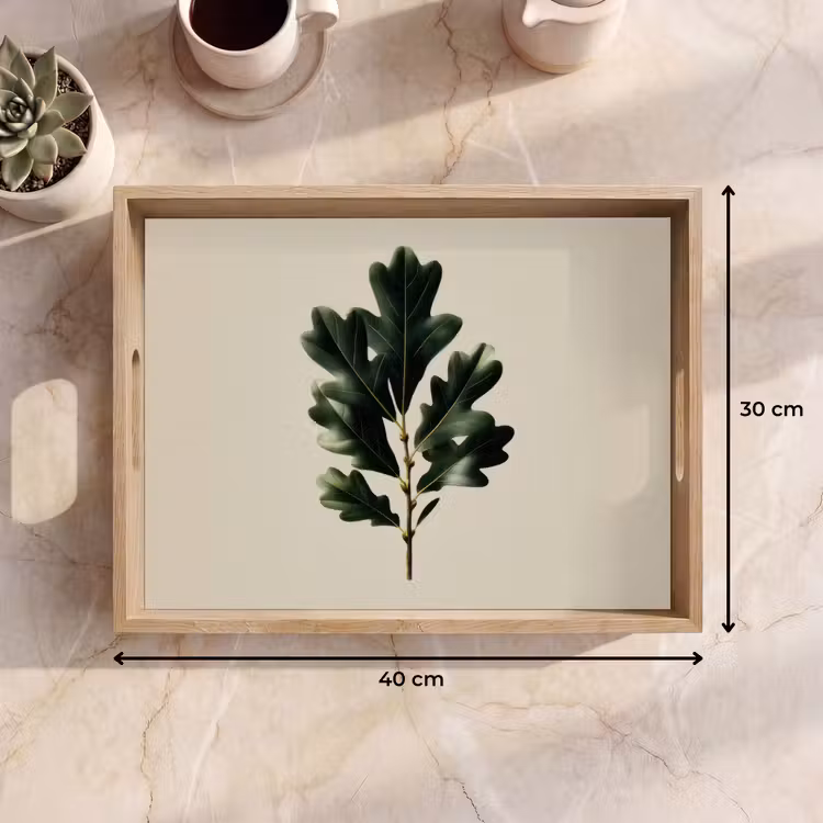 Vassoio - Foglie di quercia - Beige - Verde - Bordi ondulati — 7
