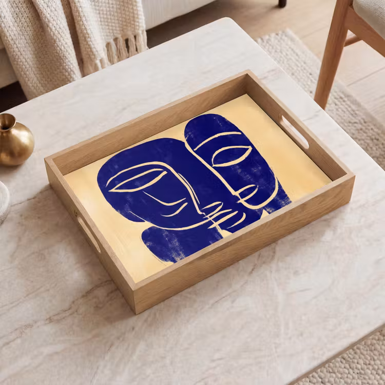 Vassoio - Giallo ocra - Blu - Linee semplici — 2