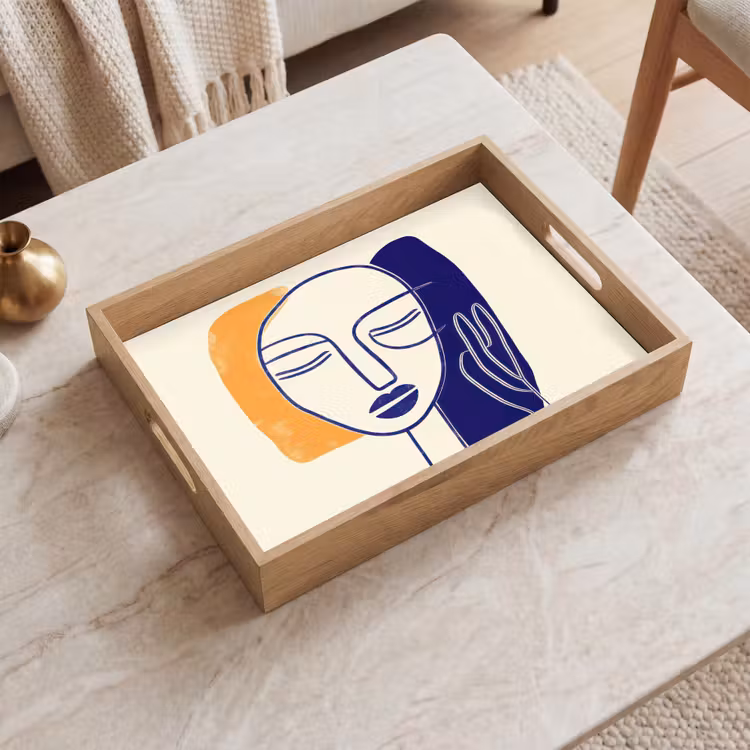 Vassoio - Minimalista - Volto - Mano - Arancione - Blu — 2