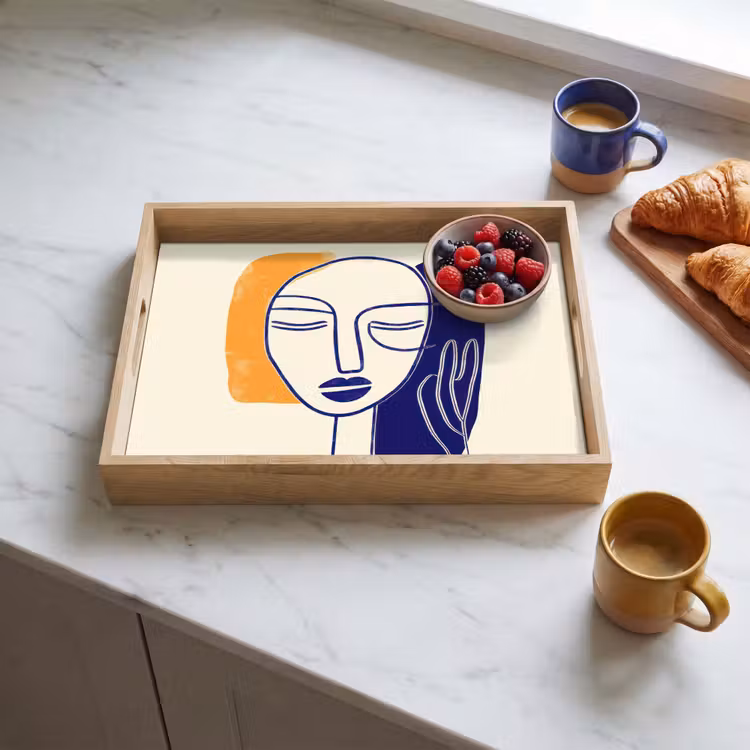 Vassoio - Minimalista - Volto - Mano - Arancione - Blu — 3