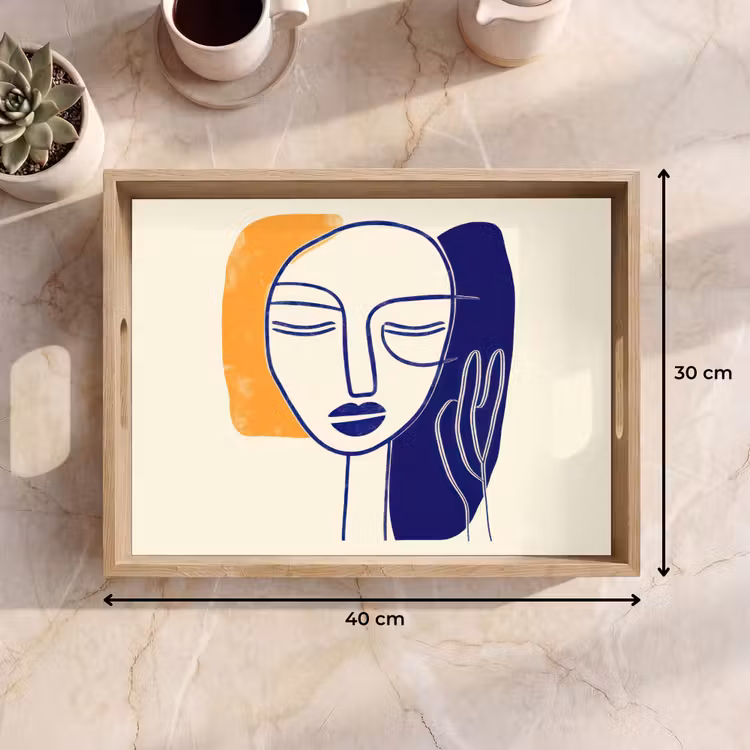 Vassoio - Minimalista - Volto - Mano - Arancione - Blu — 7