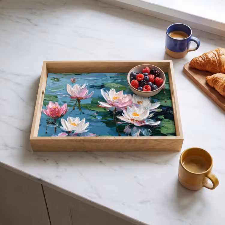 Vassoio - Ninfee - Fiori - Rosa - Acqua — 3
