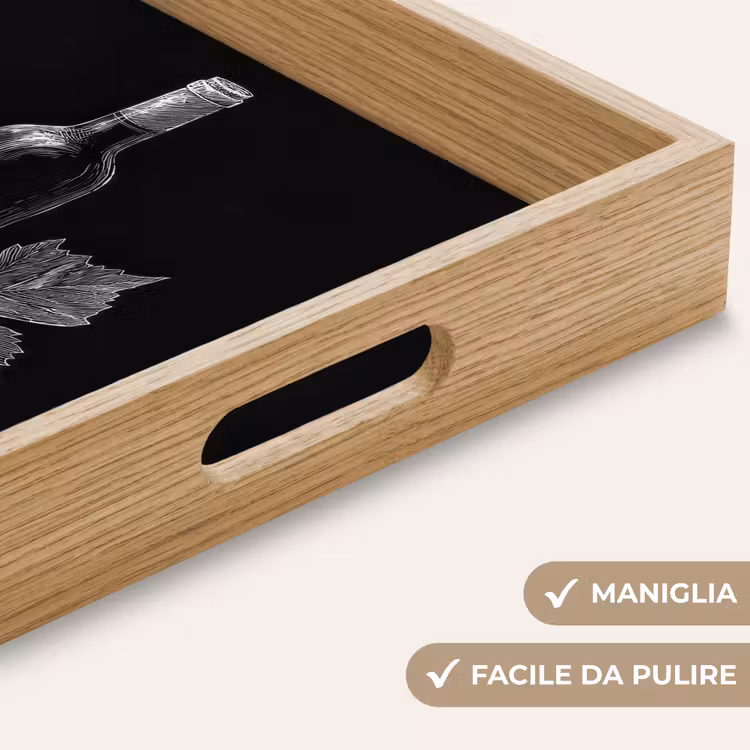 Vassoio - Bottiglia di vino - Bicchiere - Uva - Foglie — 8