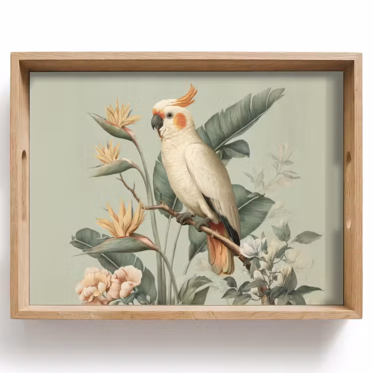 Vassoio - Cacatua a cresta gialla - Fiori del paradiso - Verde — 1