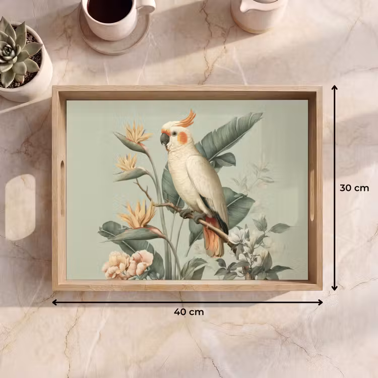 Vassoio - Cacatua a cresta gialla - Fiori del paradiso - Verde — 7