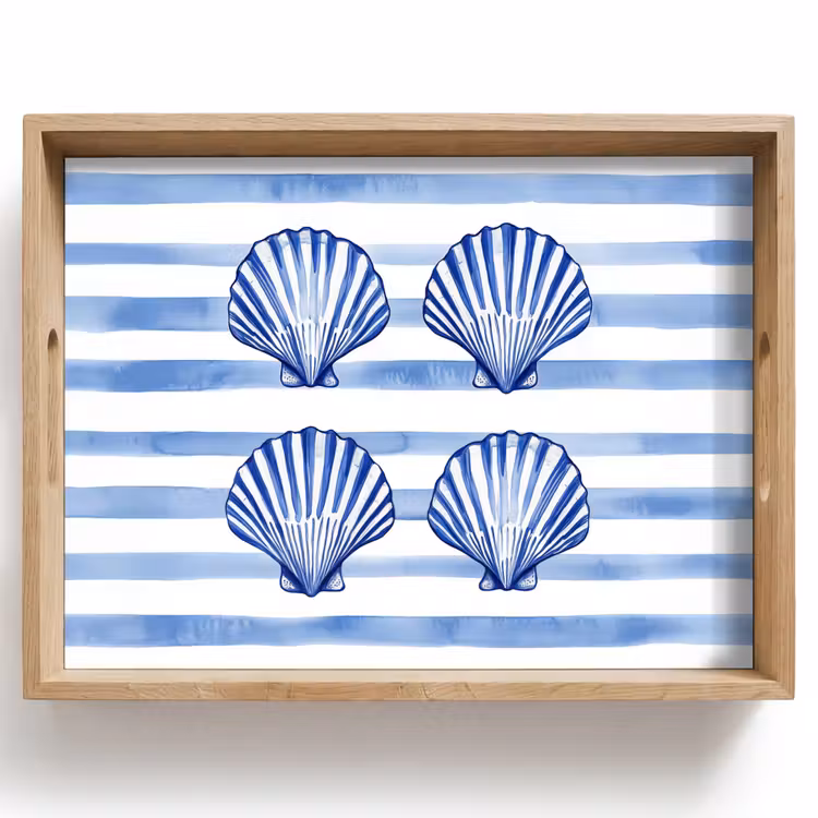 Vassoio - Quattro conchiglie - Blu - Bianco - Strisce — 1
