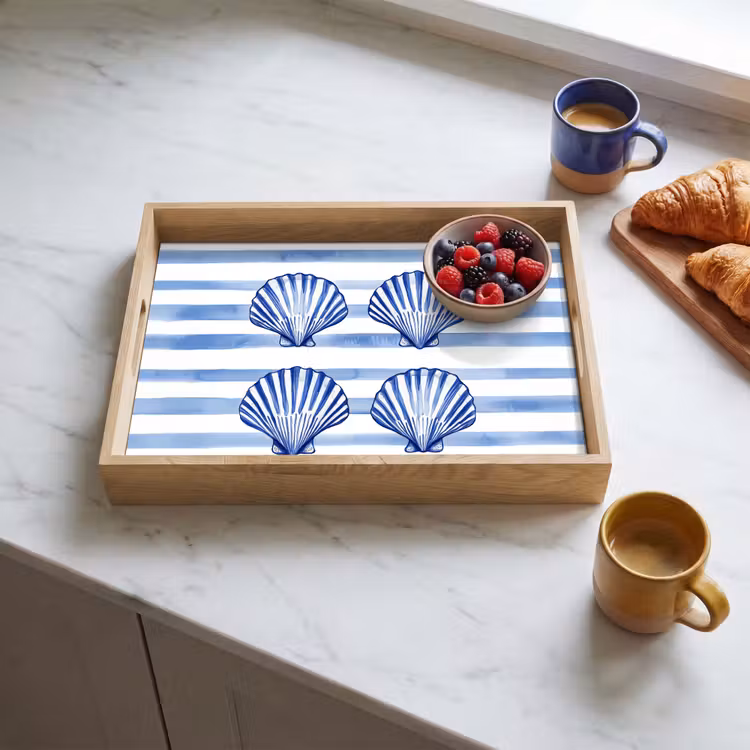 Vassoio - Quattro conchiglie - Blu - Bianco - Strisce — 3