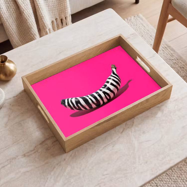 Vassoio - Banana - Stampa zebrata - Rosa — 2