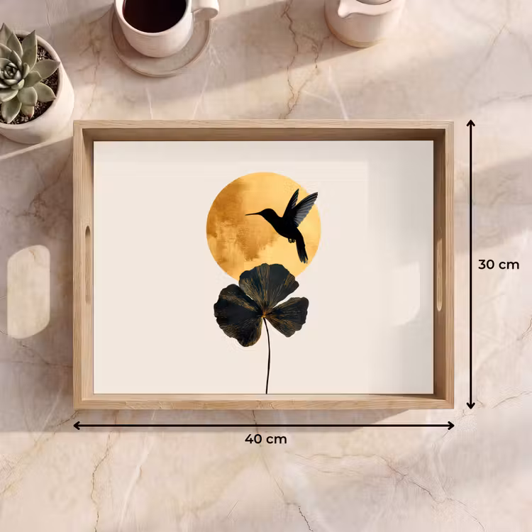 Vassoio - Colibrì nero - Fiore - Cerchio d'oro — 7