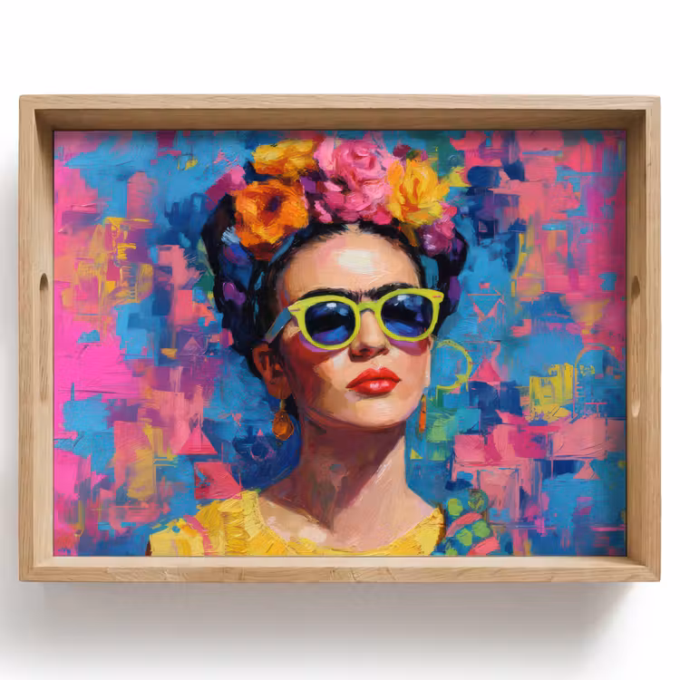 Vassoio - Ritratto allegro - Donna - Corona di fiori — 1
