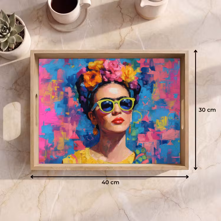 Vassoio - Ritratto allegro - Donna - Corona di fiori — 7