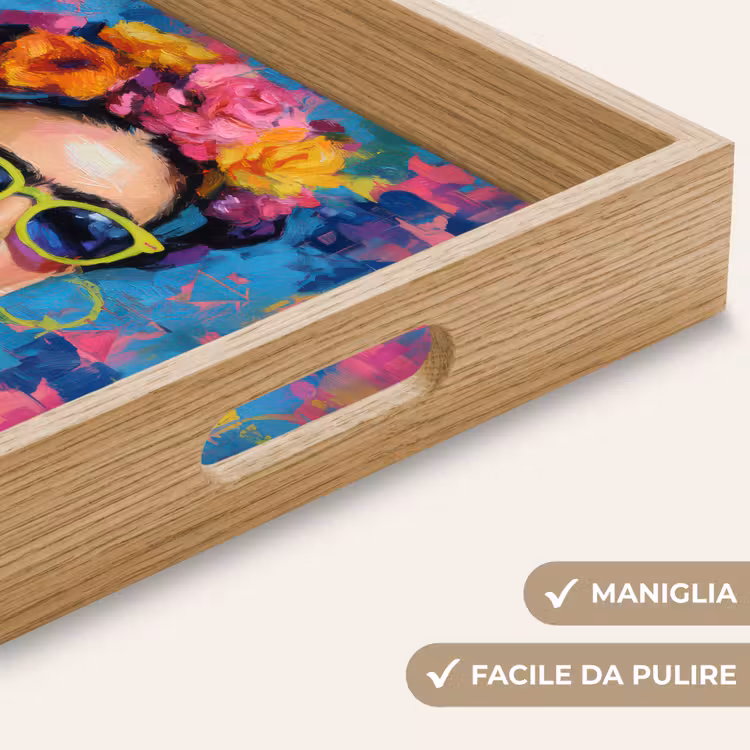Vassoio - Ritratto allegro - Donna - Corona di fiori — 8