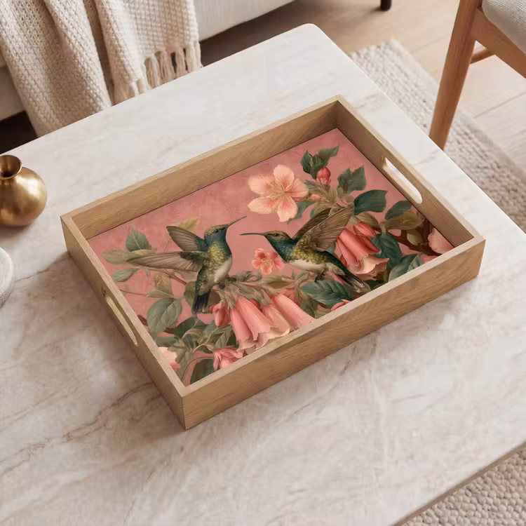 Vassoio - Colibrì - Fiori - Verde - Rosa — 2