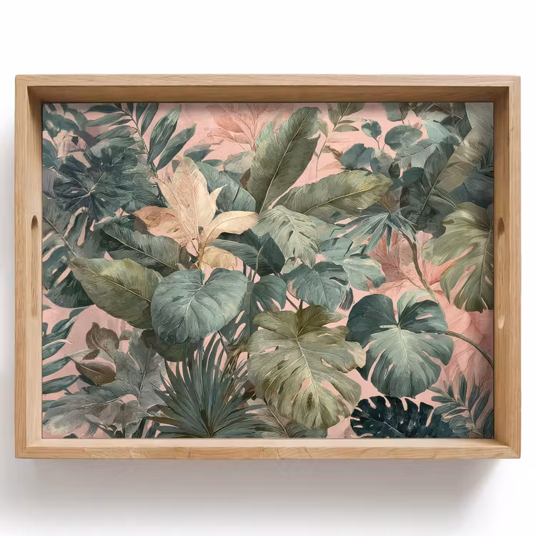 Vassoio - Composizione delle foglie - Verde - Rosa — 1