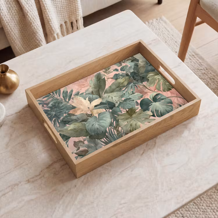 Vassoio - Composizione delle foglie - Verde - Rosa — 2