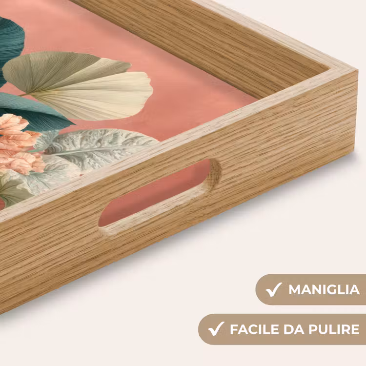 Vassoio - Foglie tropicali - Fiori - Rosa - verde — 8