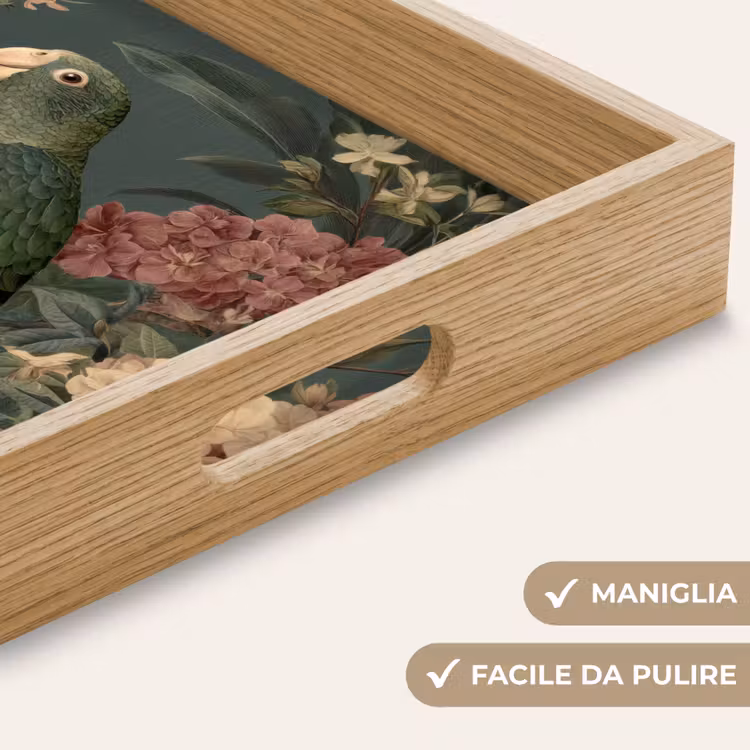 Vassoio - Pappagallo verde - Fiori colorati - Sfondo scuro — 8