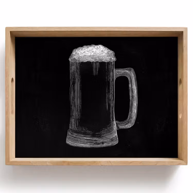 Vassoio - Boccale di birra - Schiuma - Disegno a gesso — 1