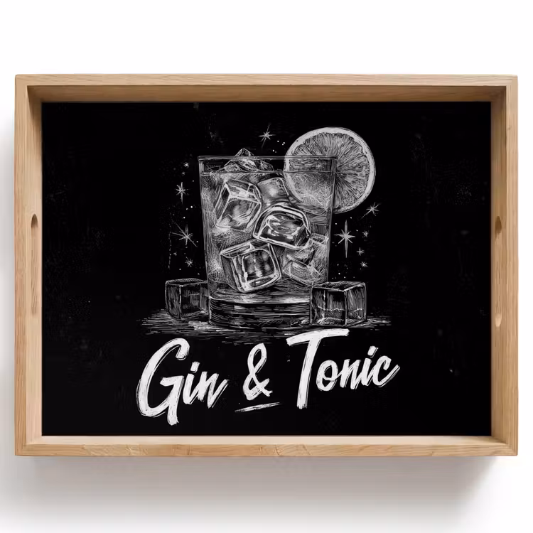 Vassoio - Gin e tonica - Bicchiere - Lime - Cubetti di ghiaccio — 1